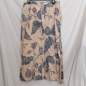 Lauren Ralph Lauren VTG linen circle midi skirt 10 button front lined floral